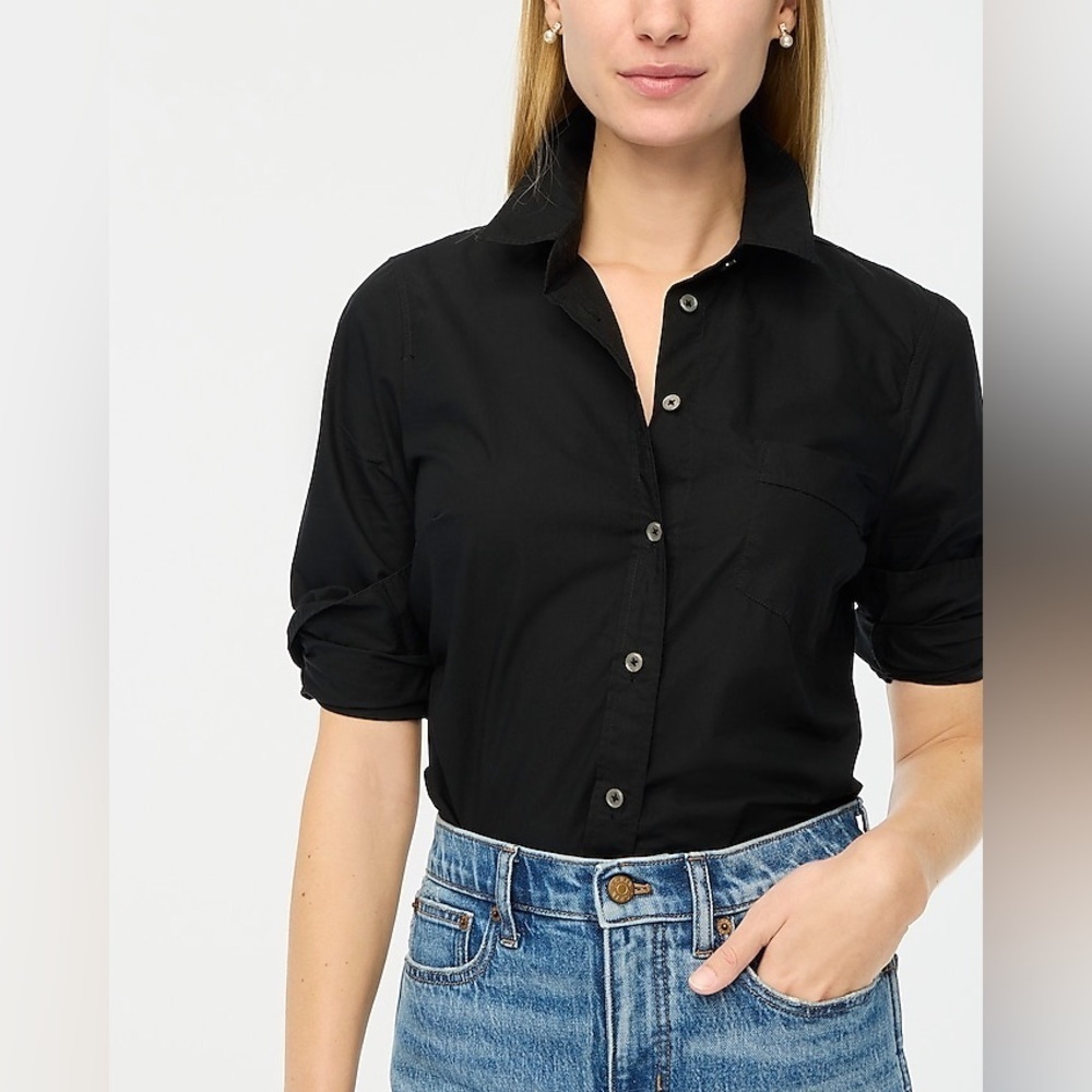 J Crew Petite button-up cotton-blend poplin shirt in signature fit AL530